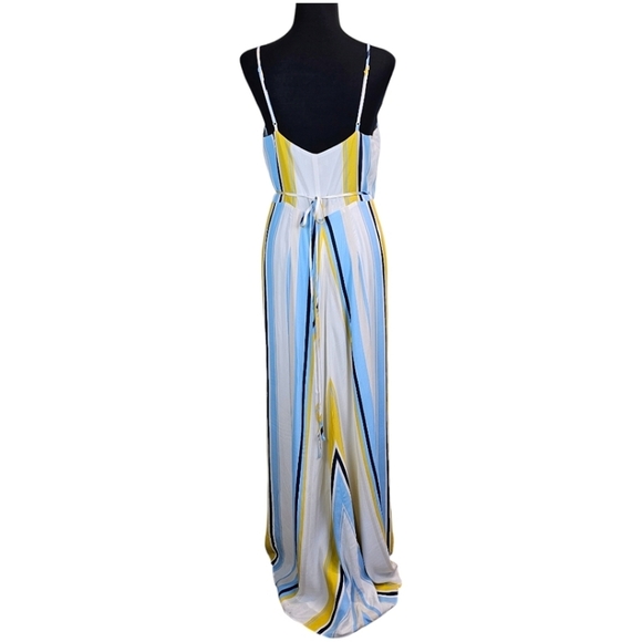 Yumi Kim Striped V-Neck Wrap Full Length Maxi Dress Medium White Spaghetti Strap - Picture 6 of 14